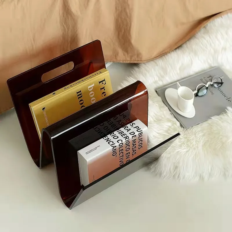

Acrylic Book Stand W-shaped S Design Magazine Storage Rack Medieval Style Portable Book Decoration Blue Brown Decoration