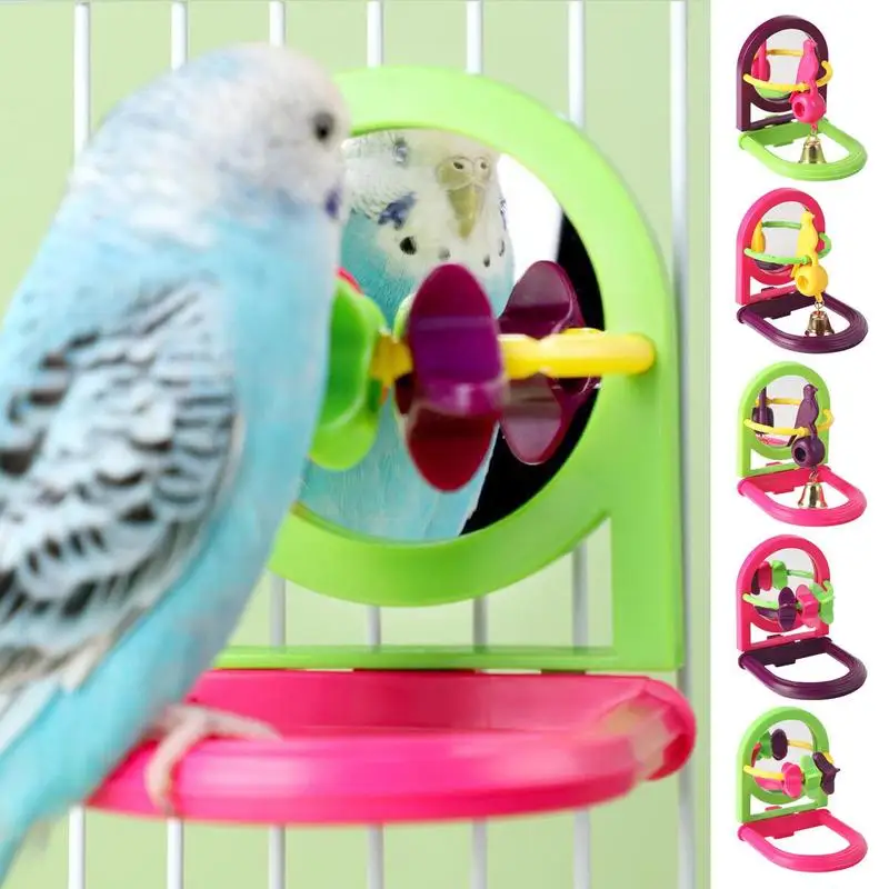 

Parrot Bird Mirror Toys Pet Bird Bell Bird Cage Bells Swings Pet Supply Perch Hanging Cage For Greys Amazons Parakeet Accessorie