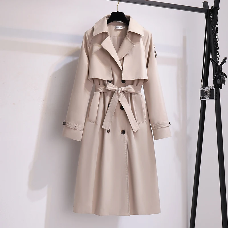 long puffer coat womens Ailegogo Casual Female Turndown Collar Loose Long Trench Coat Autumn Women Double Breasted Windbreaker with Belt Ladies Ouwear white puffer coat Coats & Jackets