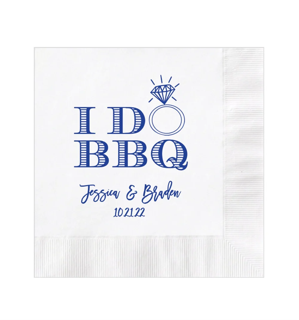 

50 Personalized Napkins Beverage Luncheon Cocktail Dinner Guest Towel Wedding Napkins Custom Monogram Printed I DO BBQ Barbecue