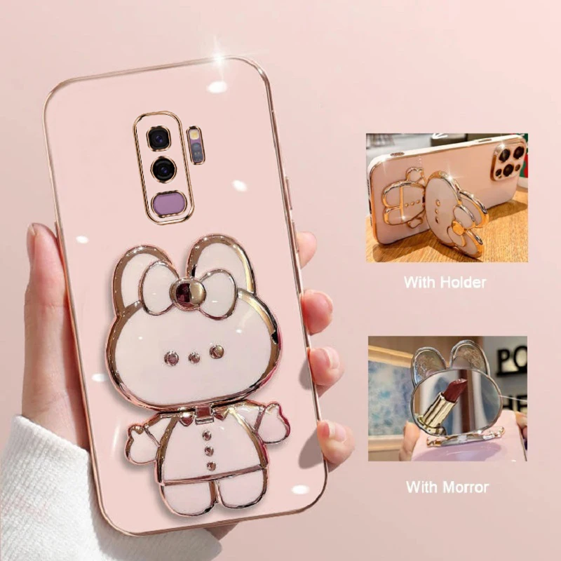 Luxury Plating Square TPU Glossy Phone Case with Cute Stand and Soft Silicone Back Cover