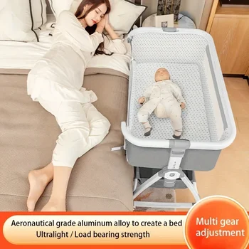 Baby Crib, Portable Splicing, Cradle Bed, Foldable Height Adjustable Splicing, and Movable Bedside Swing, Cradle Bed 1