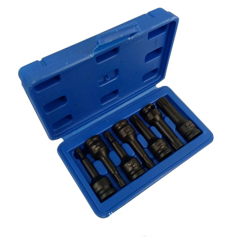 7PcsImpactSocketBits38InchDriverMetricStarTorxHexSpline