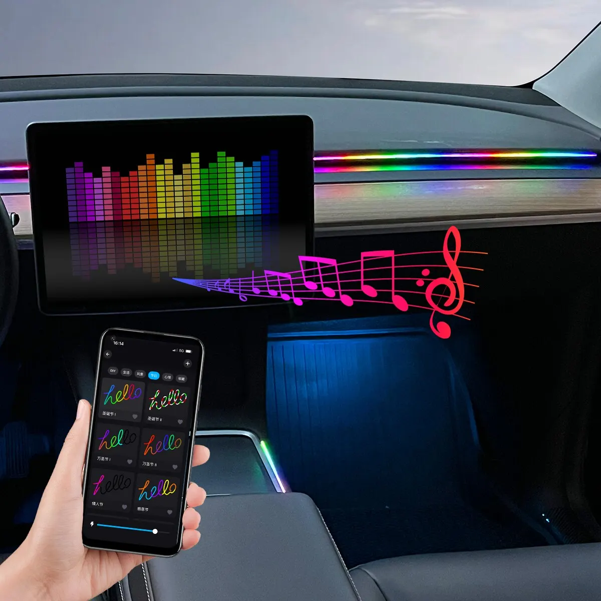 Illuminazione ambientale interna per auto a LED con molteplici modalà