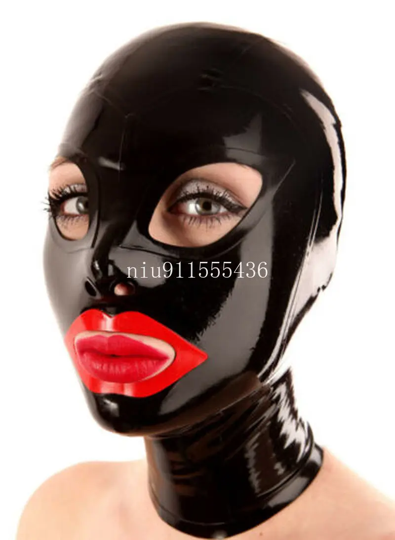 

Latex Hood with Open Big Eyes Back Zip Fetish Hood Mask for Face Women