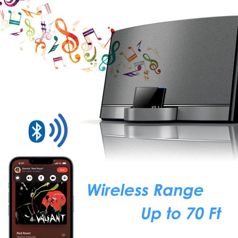 Pin Wireless Bluetooth Audio Receiver 5.1 Adapter For IPod IPhone Dock Docking Station Speaker