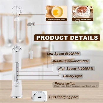 Montalatte elettrico, montalatte portatile wireless, frullatore per panna, mini mixer portatile, creatore di batterie, utensile da cucina 1