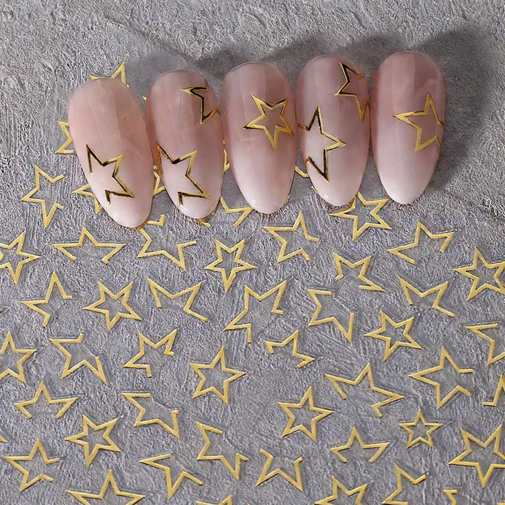 1/3Pcs Y2K 핑크 블랙 할로우 스타 네일 스티커 골드 실버 불규칙 라인 펜타그램 네일 데칼 프렌치 스타 매니큐어 슬라이더