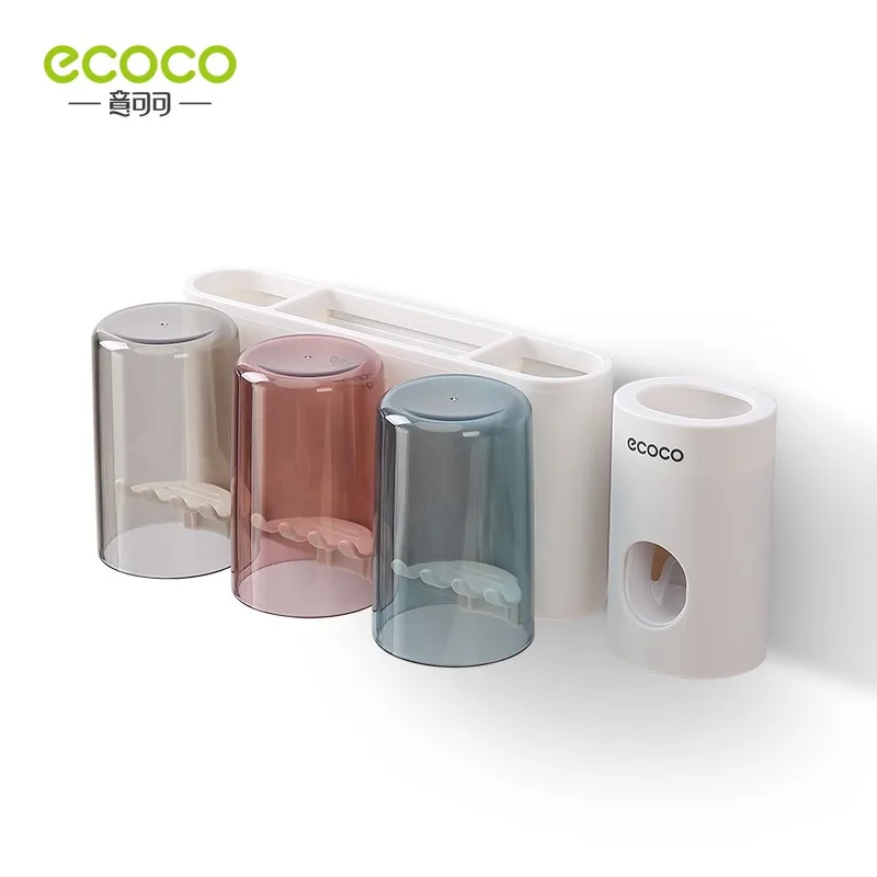 ECOCO Automatic Toothpaste Dispenser Holder Bathroom Accessories Set Toothbrush Holder Toothbrush Wall Mount Rack