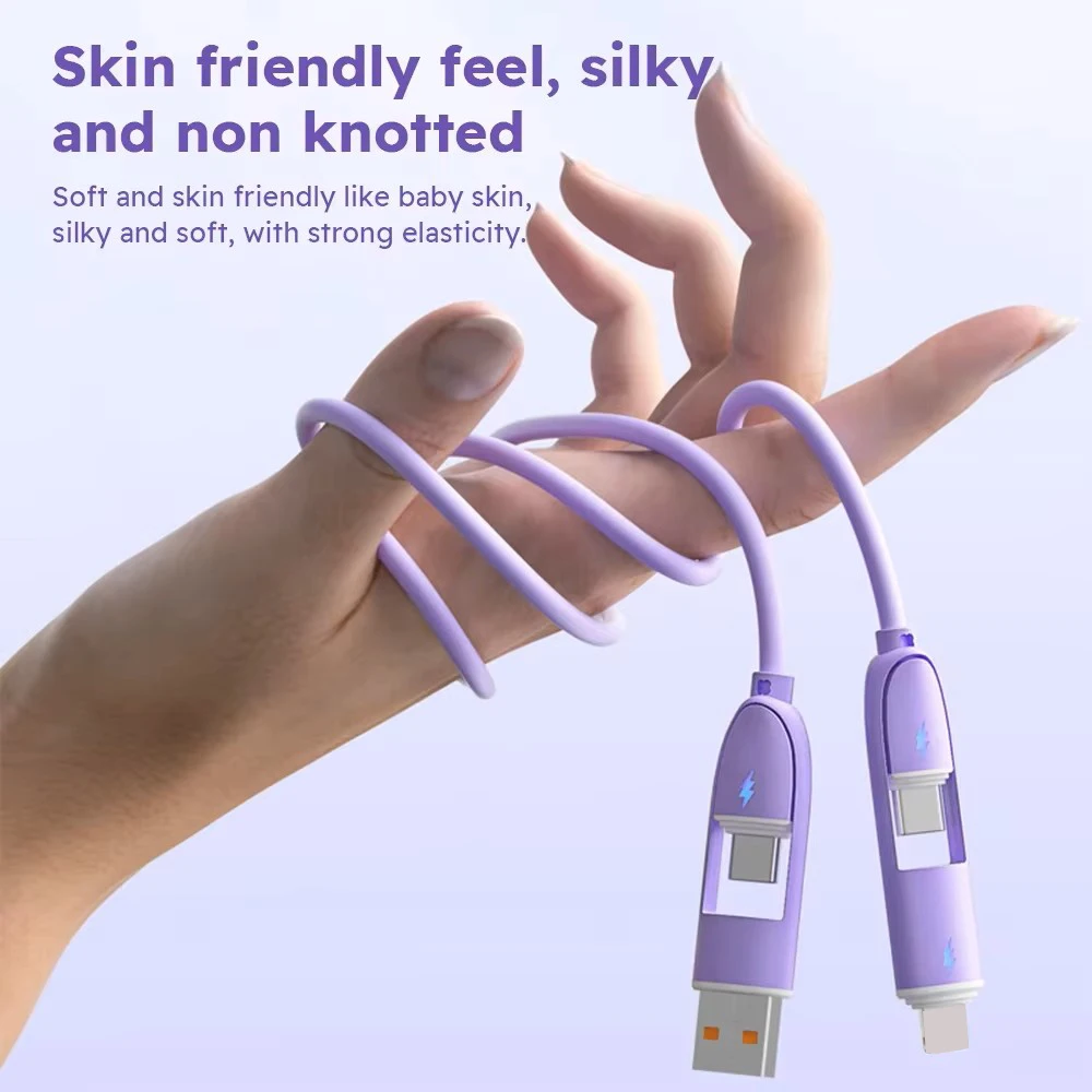 Versatile 4-in-1 Silica Gel Multi-Port Charging Cable