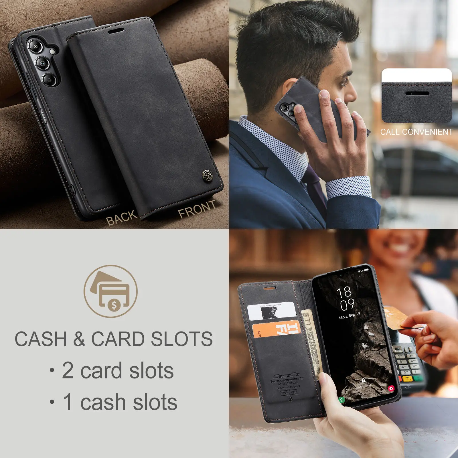 Leather Magnetic Folio Wallet Case with Card Holder – Premium Flip Cover