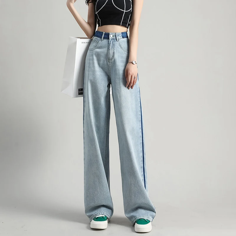

Retro Blue Trend Loose Jeans Women Korean Version Fashion High Waist Wide Leg Denim Trousers Loose Straight Pants Women