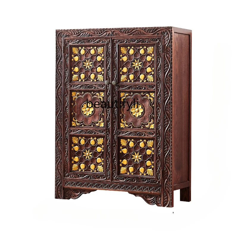 

Wood Carving Locker Living Room Wall Thai Style Massage Room Entrance Foyer Entrance Cabinet