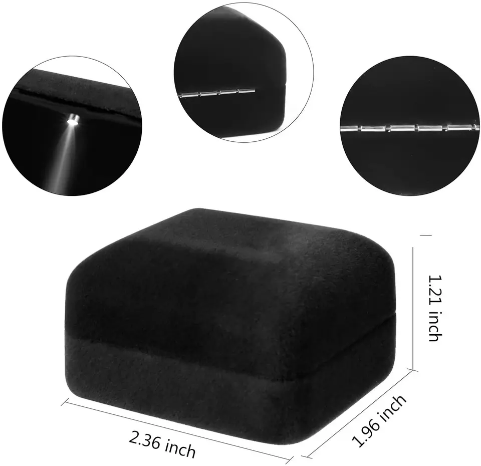 Scatola Portaanello A Cuore Rolin Roly Con Luce LED – Velluto Interno, Per Proposta Di Matrimonio O Fidanzamento (Nero/Rosso/Oro) - copertina
