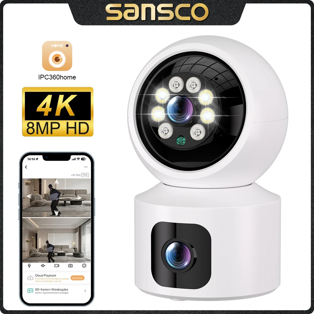 

Камера видеонаблюдения SANSCO, 4K, 8 Мп, PTZ, Wi-Fi