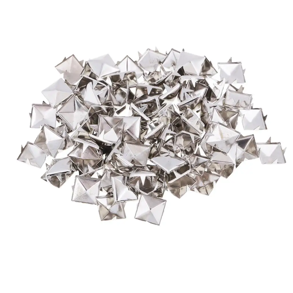 100 Pieces Metal Square Pyramid Studs Spots Leather Craft Accessories Punk Rivets 8mm