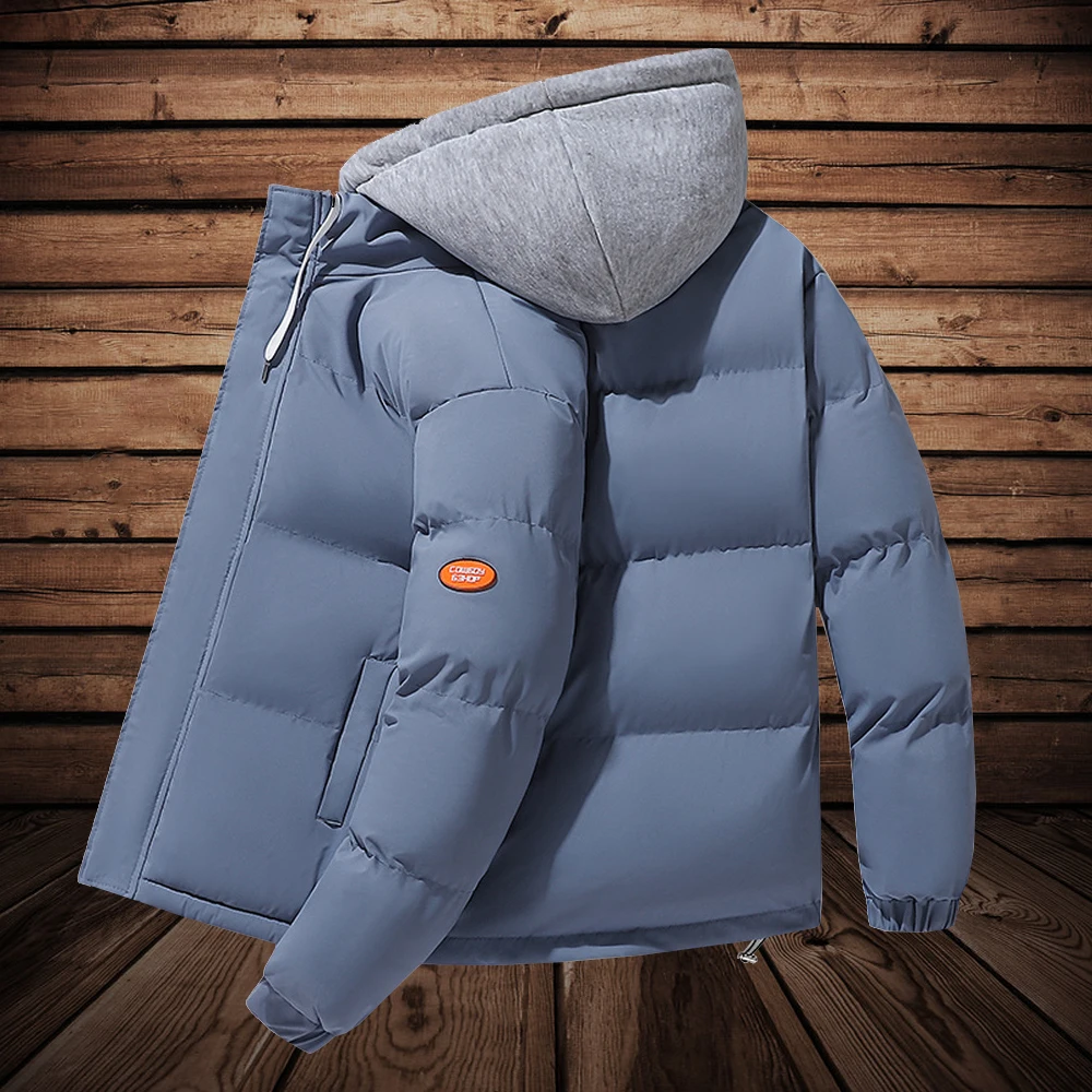 Puffer Jacket Men With Hood Detchable Hooded Cotton Padded Warm Thicken Coats High Street Men