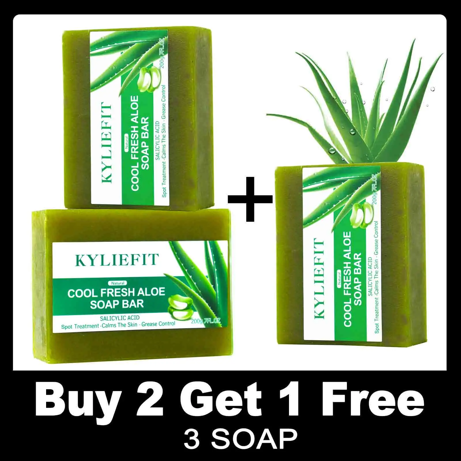 KYLIEFIT Natural Aloe Vera Soap Bar Face Hand and Body Wash Cleansing & Moisturizing Anti Spots Smooth Skin 200g /7 oz