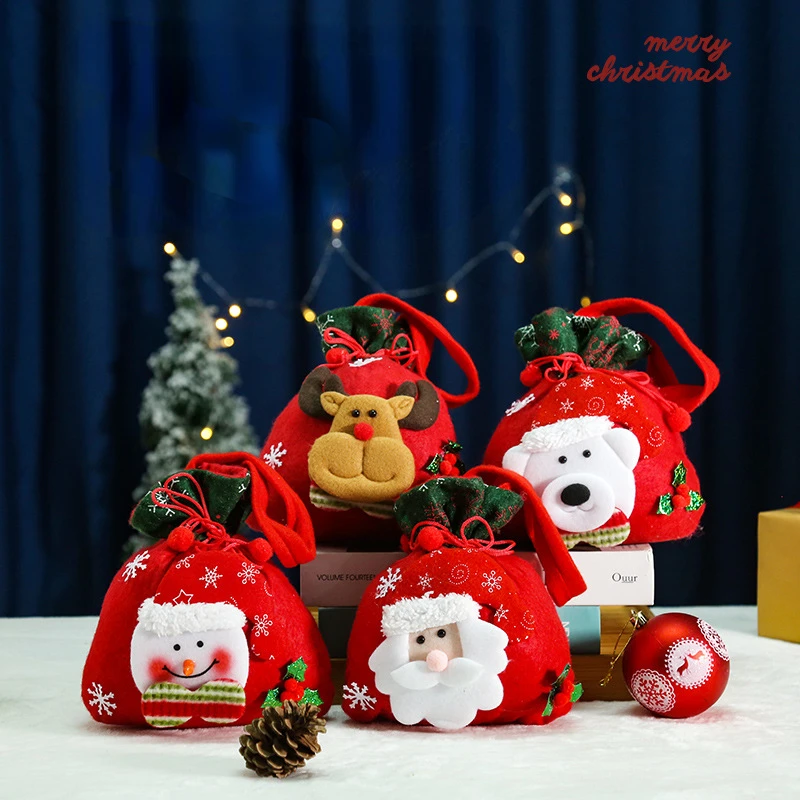 

Santa Claus Velvet Apple Candy Bag Xmas Drawstring Gift Bag Merry Christmas Xmas Tree Pendant Christmas Eve Apple Gift Bag