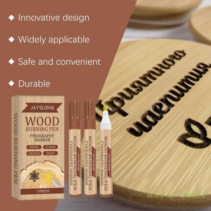 3Pieces Burning Marker Burning Pen Pyrography Marker Easy to Use Crafting Pen for Wood Painting