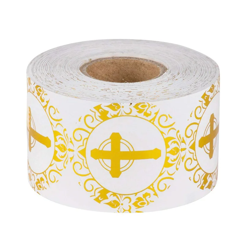 Gilded Round Cross Stickers for Christian Prayer