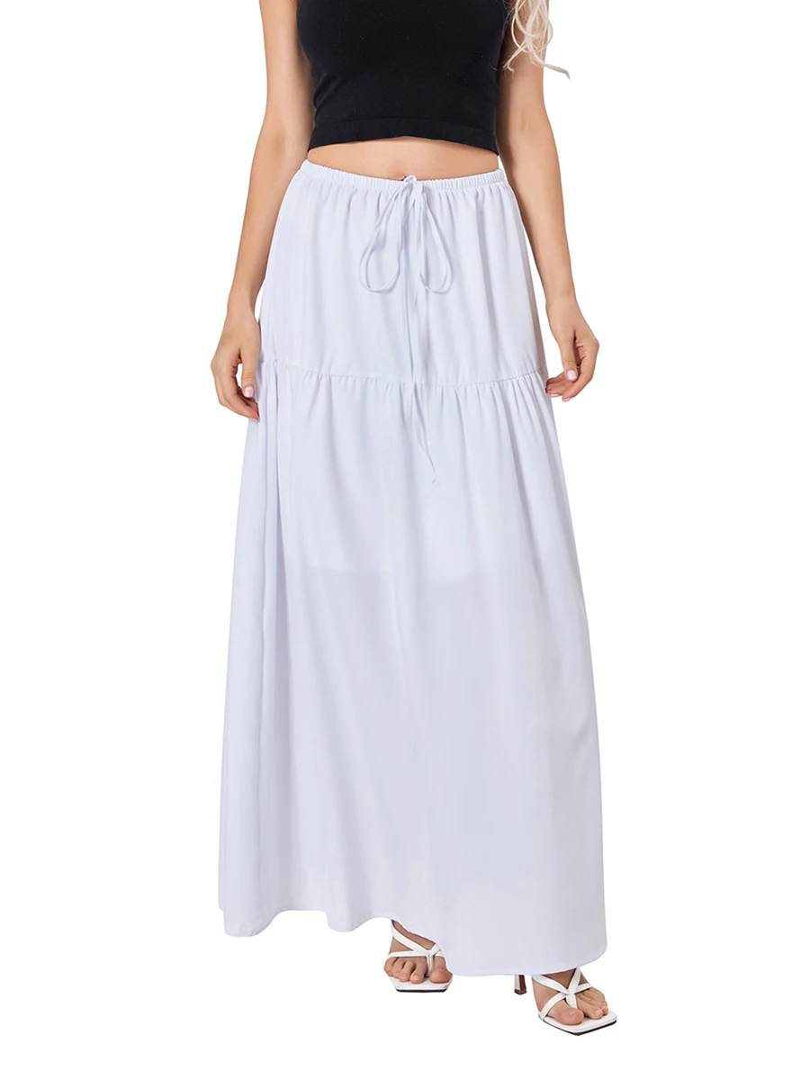 

Юбка Yoawdats Женская трапециевидная, однотонная Повседневная Уличная одежда, эластичная Свободная юбка с кулиской для пляжа и клуба, Y2K, на лето