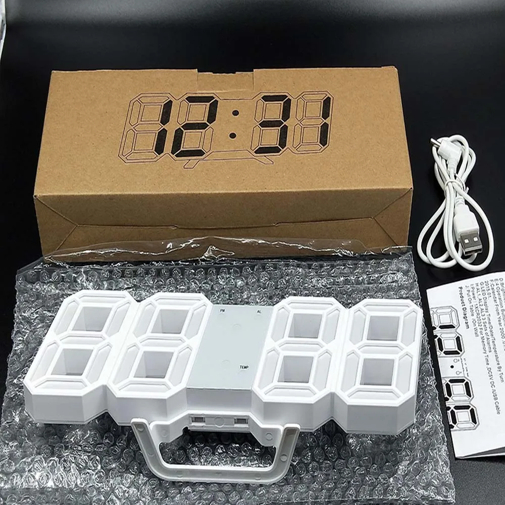 Modern LED Digital Wall Clock with 3D Display and Temperature Indicator