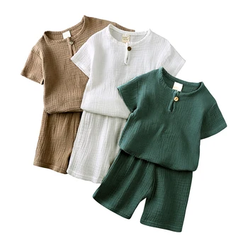 Vendita calda Set di vestiti per bambini Completi 2 pezzi Lino Cotone Infantile Neonati maschi Abbigliamento Neonato Top T-shirt + Pantaloncini Vestito per bambini