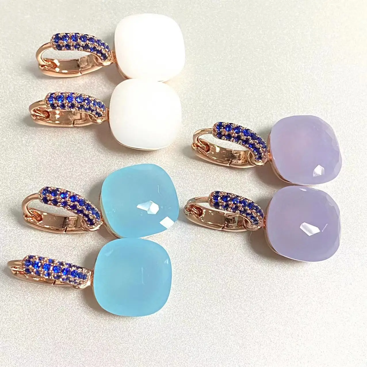 KAISQJEW 12.6mm Earrings Inlay Blue Zircon Candy Color Crystal Earrings For Women Drop Earrings Fashion Jewelry Gift