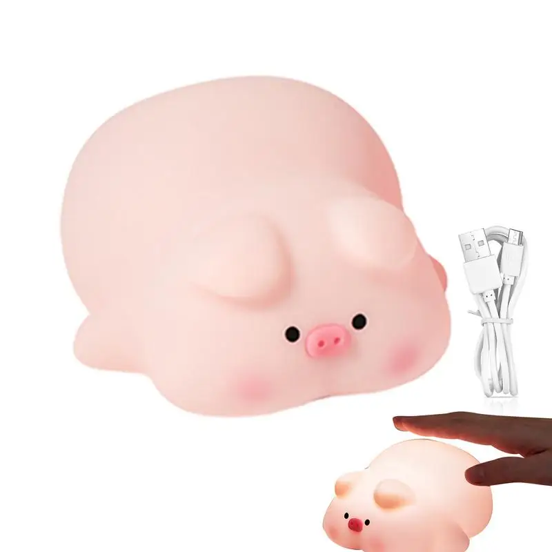 

Pat Night Light Cute Pig Silicone Nursery Night Light 3 Level Dimmable Rechargeable Bedside Touch Lamp For Kids Bedroom Decor