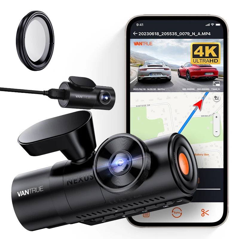  Vantrue N4 Pro 3 Channel 4K WiFi Dash Cam, STARVIS 2 IMX678  Night Vision, 4K+1080P+1080P Front Inside and Rear Triple Car Camera, Voice  Control, GPS, 4K HDR, 24 Hours Parking Mode