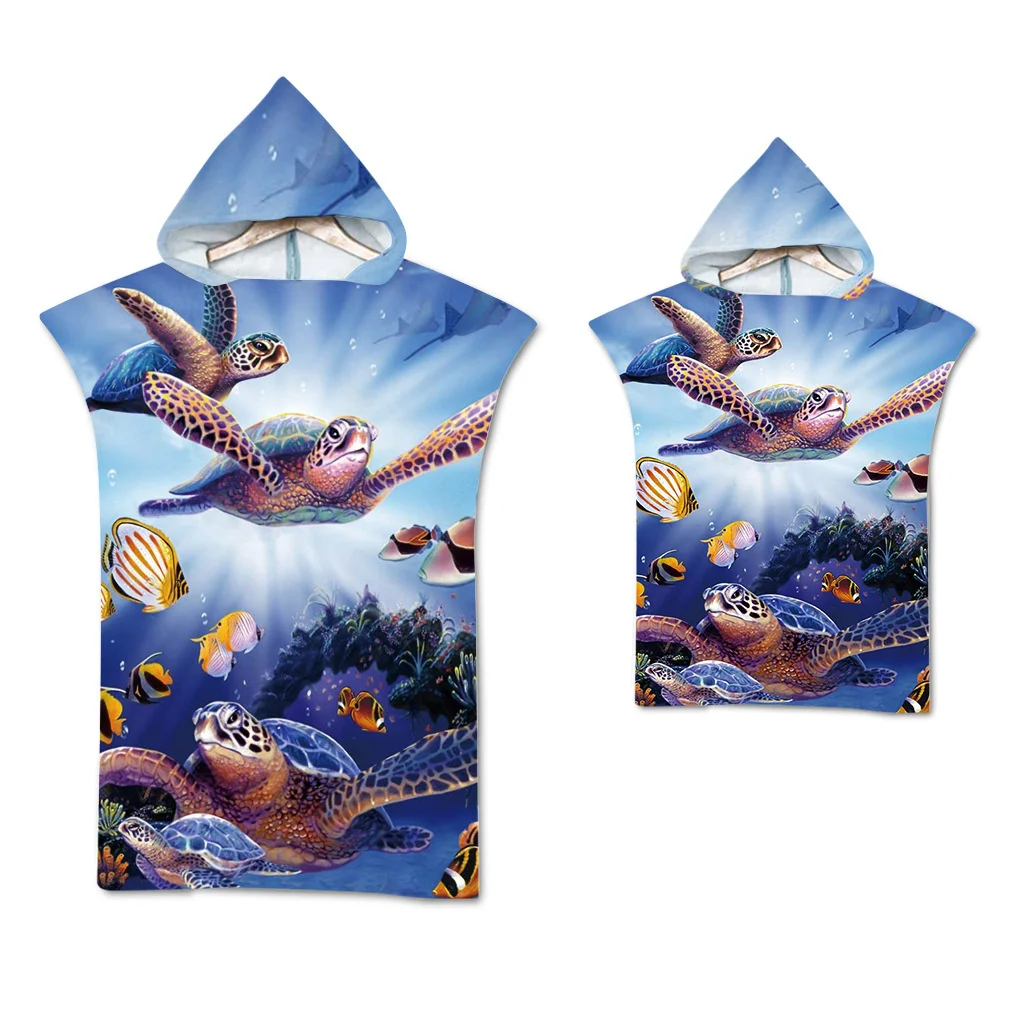 Schildkröte Strand tuch schnell trocknen Mikro faser Kapuze Umhang Neopren anzug Erwachsene Kinder Badet ücher Eltern-Kind Poncho Bademantel zum Schwimmen Surfen