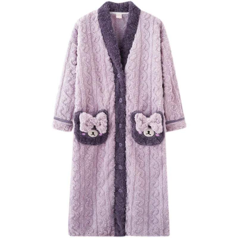 Kimono Cute Winter Warm Robes For Women Flannce Kawaii Sleepwear Fashion Sexy Nightwear Plus Size Long Bathrobe Girl Home servic