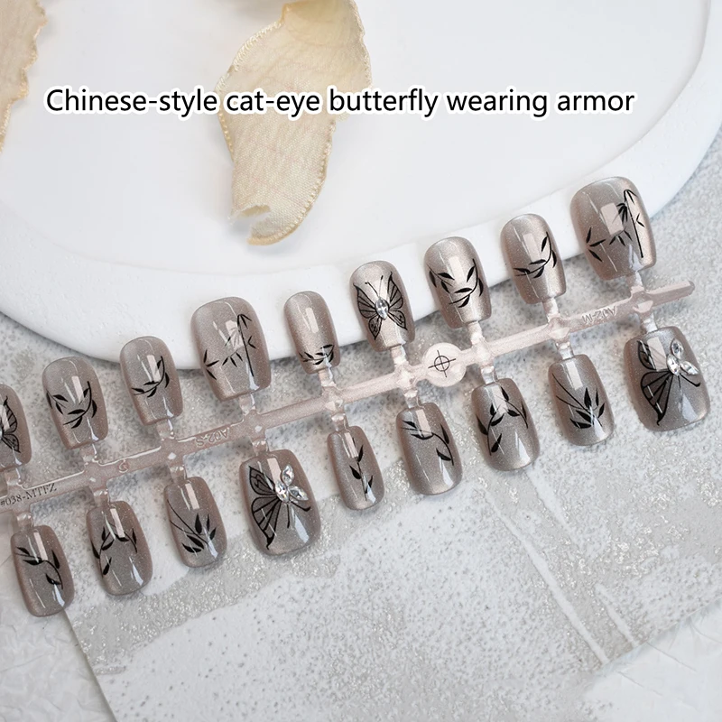 30개입 중국 스타일 나비 고양이 눈 프레스온 네일 웨어러블 가짜 손톱 XS/S/M 사이즈 네일 아트 팁