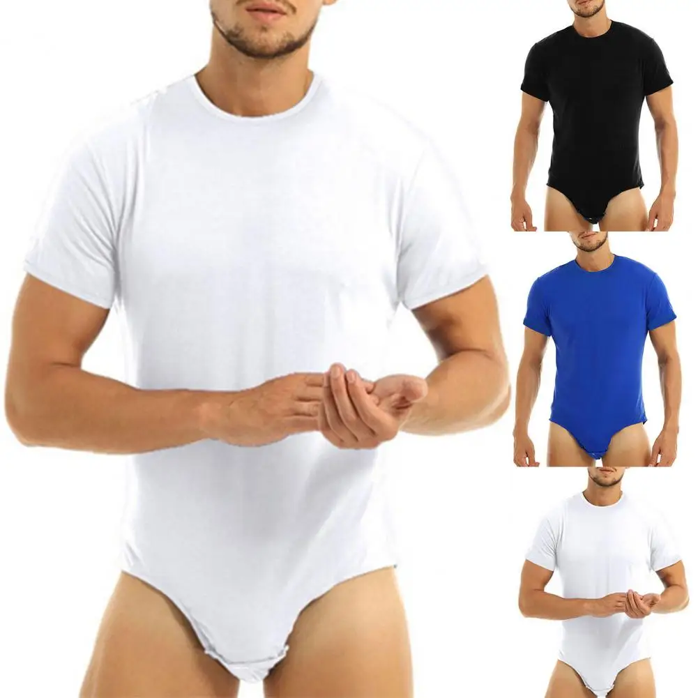 Men Adults Bodysuit Press Crotch Undershirts Short Sleeve Men Romper Pajamas Solid Color Bodysuit Pajamas Sleeping Supply - Image 2
