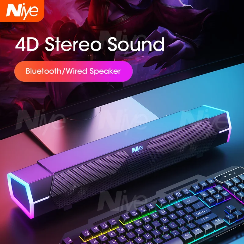 

4D Surround Soundbar Bluetooth 5.0 Speaker Wired Computer Speakers Stereo Subwoofer Sound Bar for Laptop PC Theater TV Usb Cable