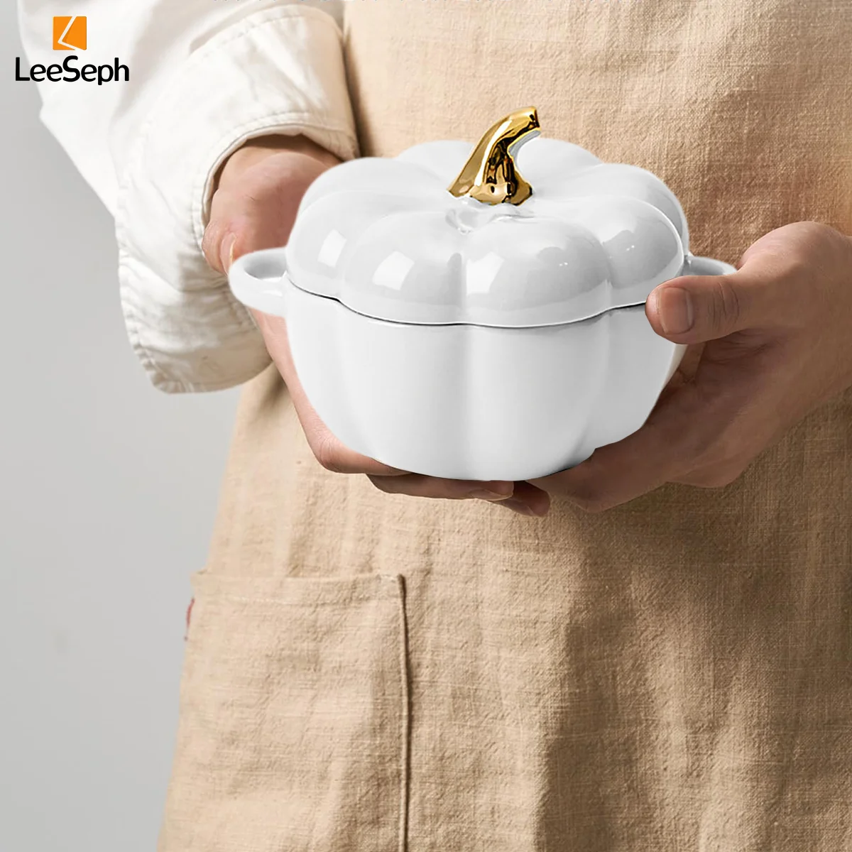 Leeseph Halloween Pumpkin Pot with Lid, Pumpkin Pottery Dessert Saucepan, Cute Casserole, Ideal Gift For Halloween