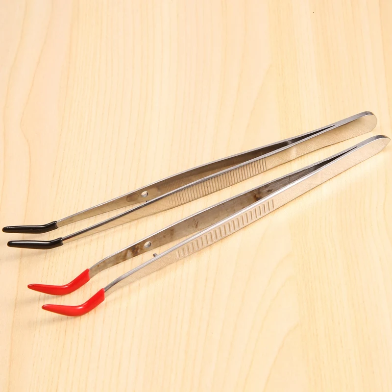 rubber bent tip Tweezers stainless steel craft tweezers precision for  jewelry