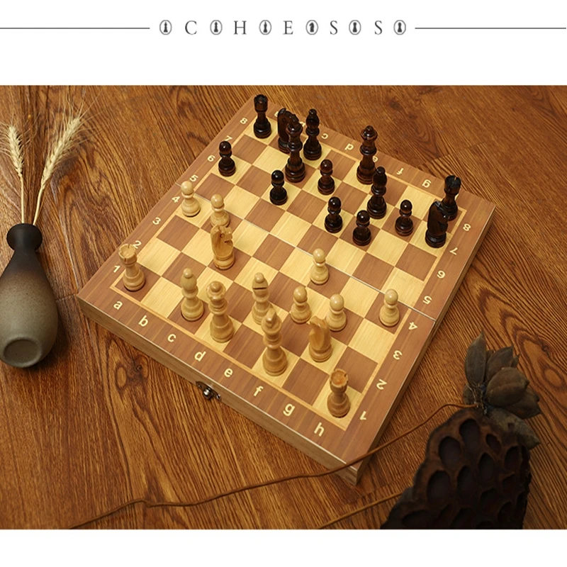 49cm de madeira dobrável tabuleiro de xadrez magnético internacional jogo  xadrez gamão damas portátil curso draughts para criança adulto - AliExpress