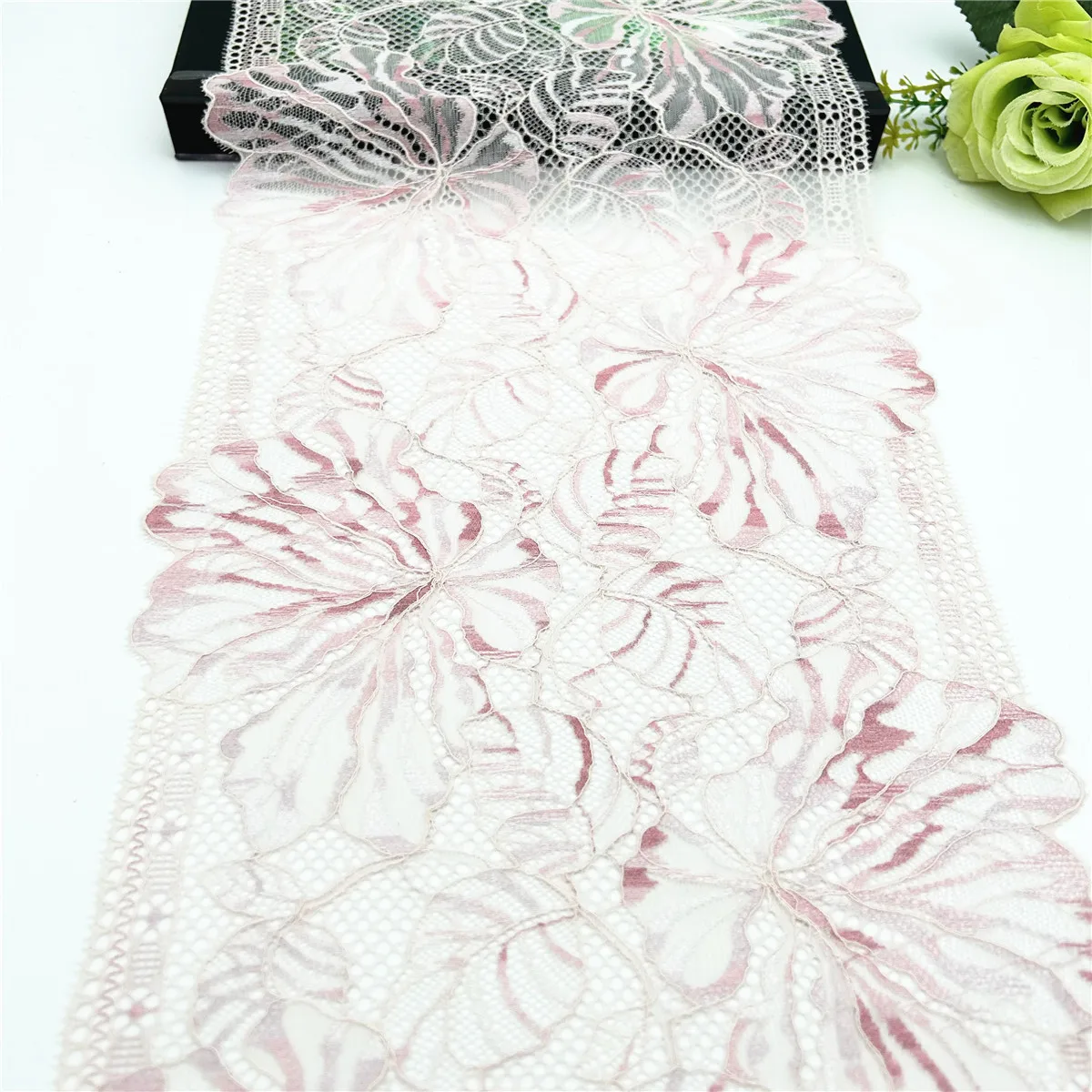 3y/lot Width 22.50cm Pink With White Elastic Stretch Lace Trim 1