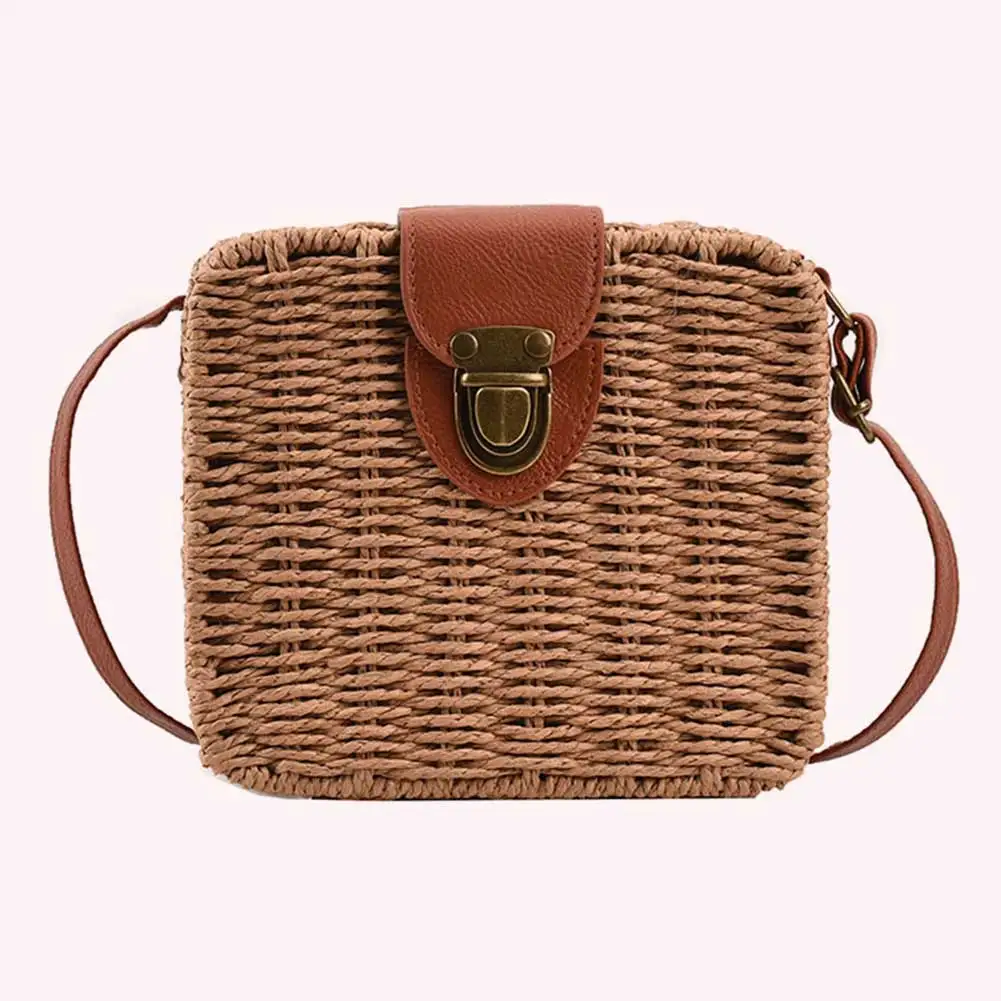 Women Crossbody Bags Fashion Woven Ladies Handbags Casual Holiday Simple Handmade Adjustable Straps Rattan Beach Bag