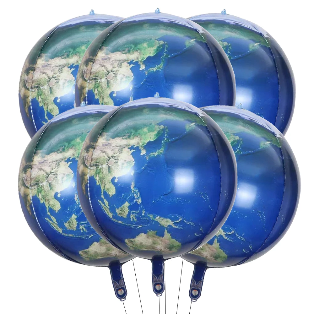 

6Pcs Giant 4D Round Sphere World Map Balloon 22'' Outer Space Planet Balloon Earth Foil Ballon For Travel Theme Birthday Decor