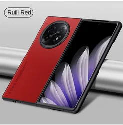 Premium Soft Vegan Leather Grain Slim Protective Back Cover Case - Full Coverage Phone Shell for Find N5 (Red)