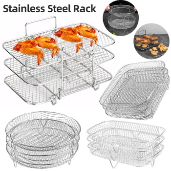 Air Fryer Rack Grilling Rack Basket Stainless Steel 3 Layers Air Fryer Accessories Oven Grill Steamer Stackable Kitchen Gadgets