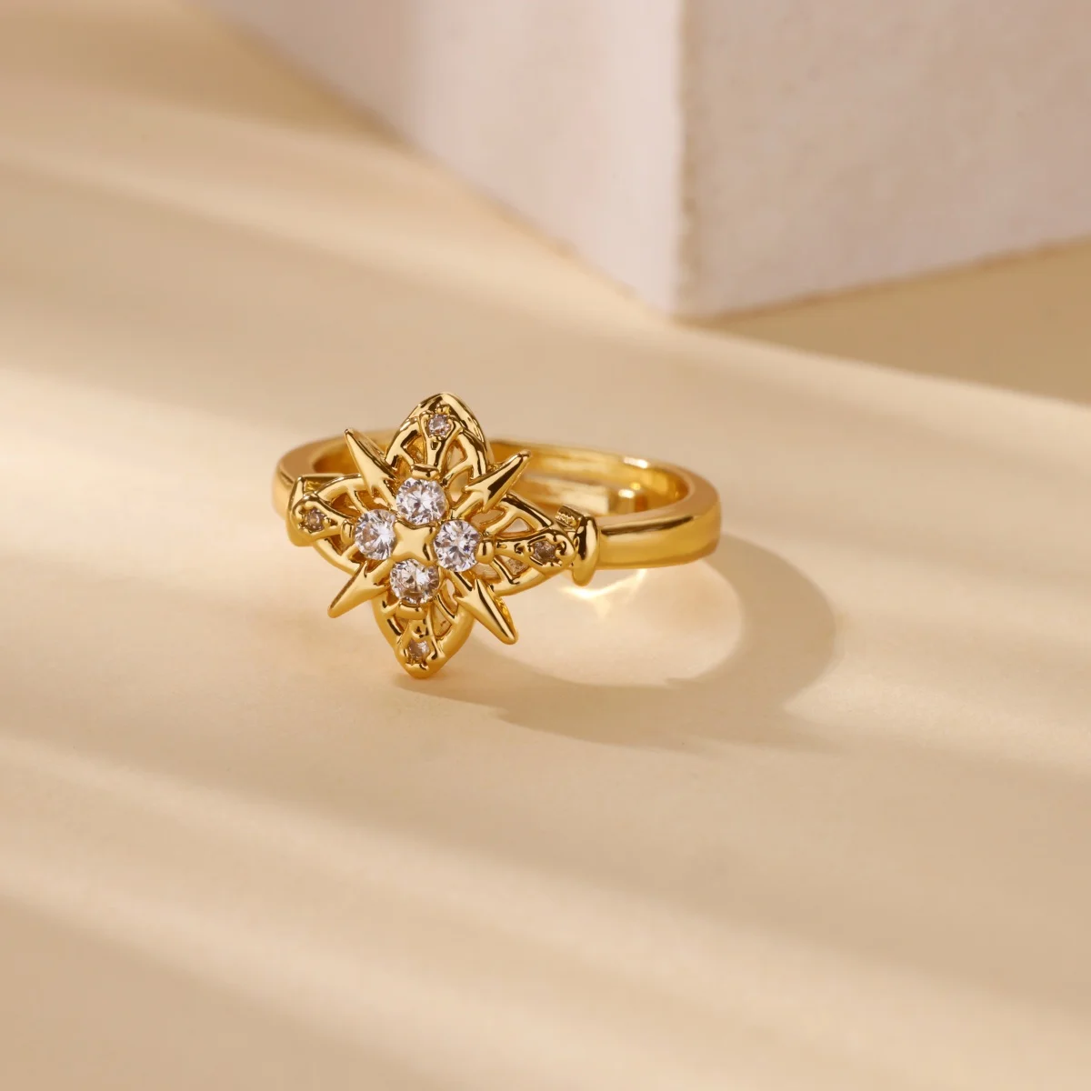 Four Leaf Clover Zircon Rings Gold Color Stainless Steel Ring