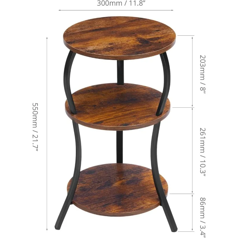 Small Round Side Table, 3-Tier Slim Waist Circular End Table with Storage Shelf, Compact Tea Sofa Table, 3