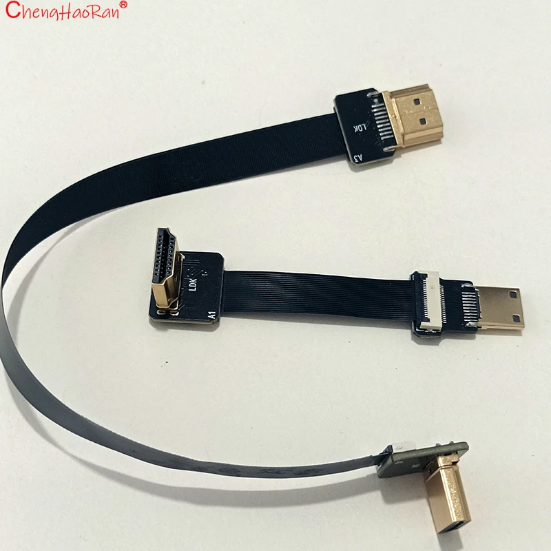 1PC 리본 플랫 FPV HDMI 호환 커넥터 유연한 케이블 라즈베리 파이 4 마이크로 HDTV-HD/미니 HD 여성용 90도 FFC 20핀