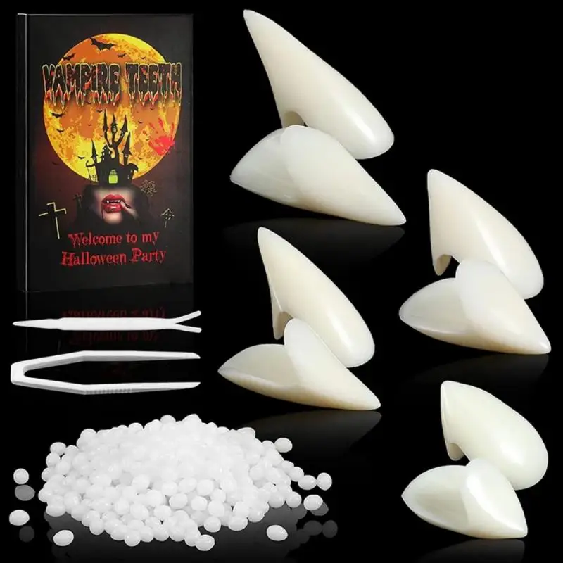 

1 Pair Halloween Vampire Teeth Fangs Dentures Prop Party Costume DIY Cosplay Props Decor False Teeth Resin Fangs With Solid Glue
