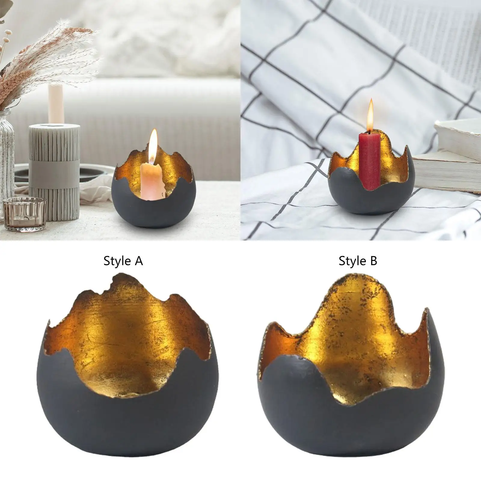 Candlestick Holder Retro Iron Eggshell Decoration Candlestick Ornaments Candle Stand for Table TV Stand Household Wedding Decor