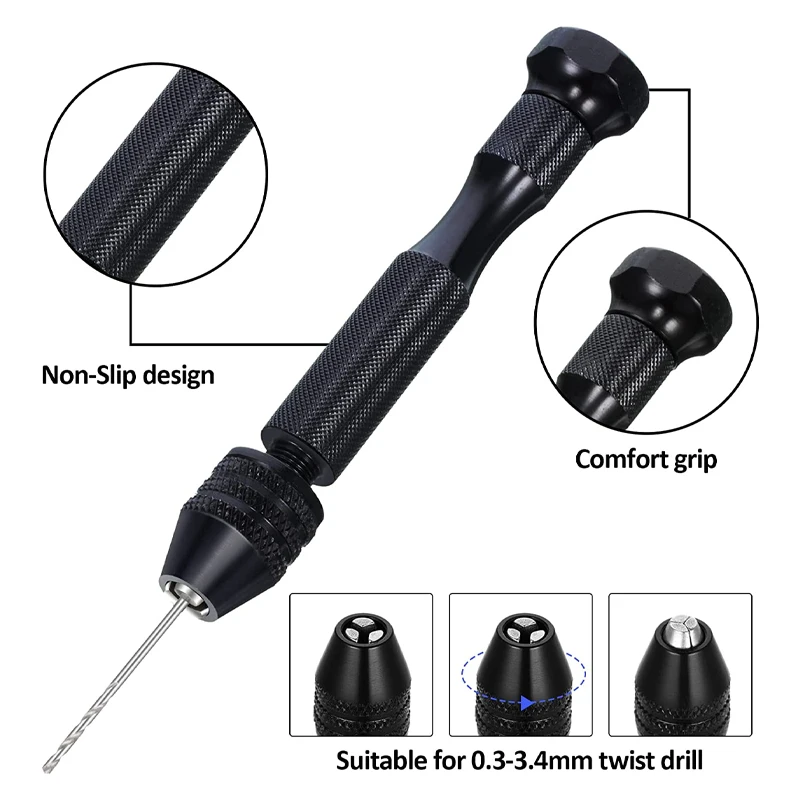 Mini Micro Aluminum 0.3-3.6mm Hand Drill With Keyless Chuck Rotary